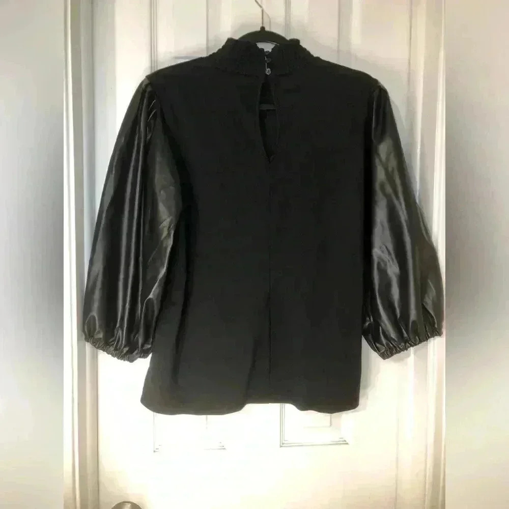 Black Mock Neck Bishop Sleeve Blouse - Picture 5 of 13
